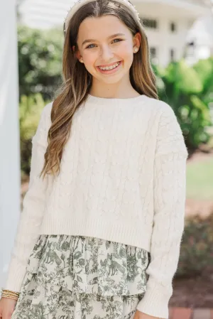 Girls: The Kelcie Back Cream Cable Knit Crop Sweater
