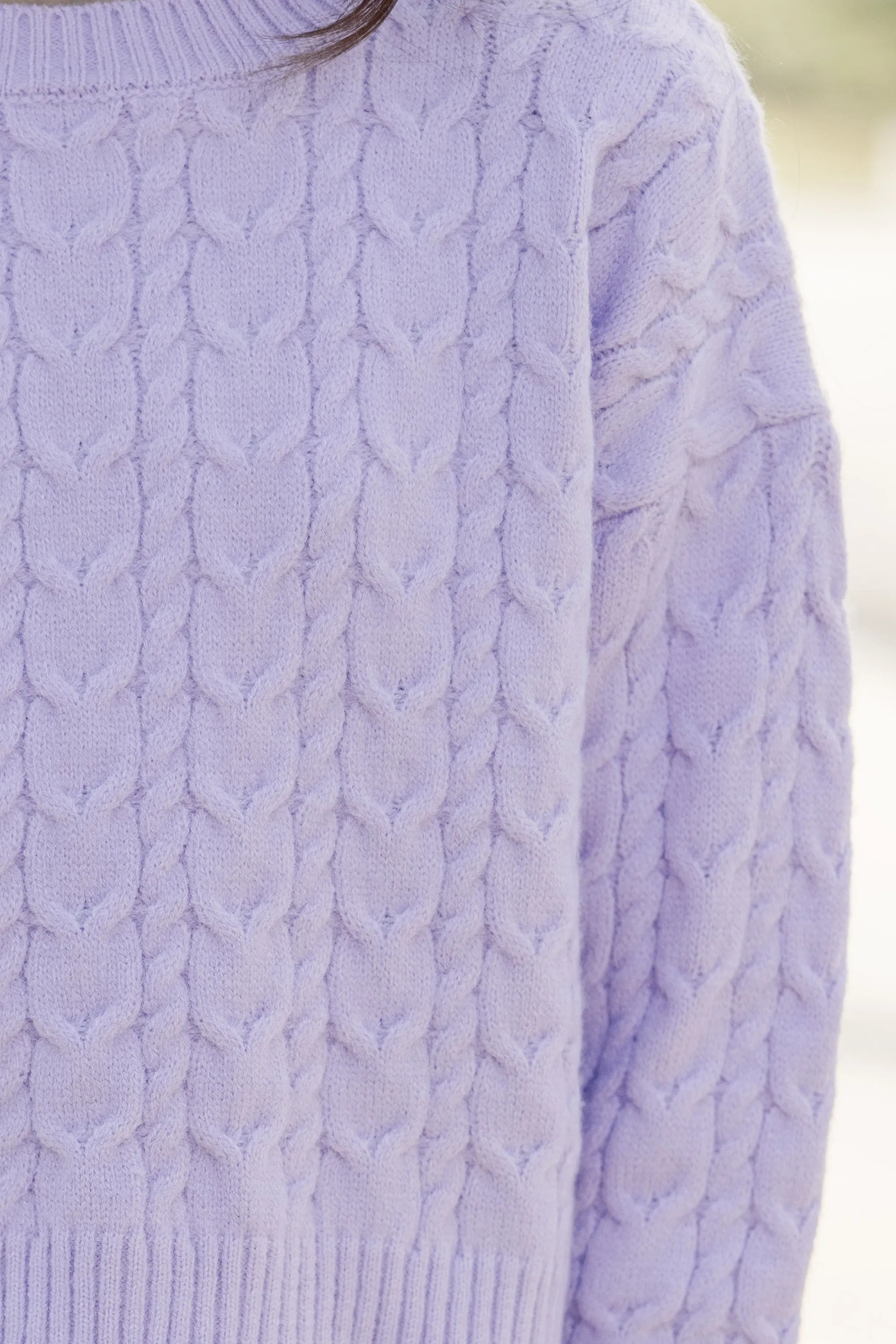 Girls: The Kelcie Lavender Purple Cable Knit Crop Sweater
