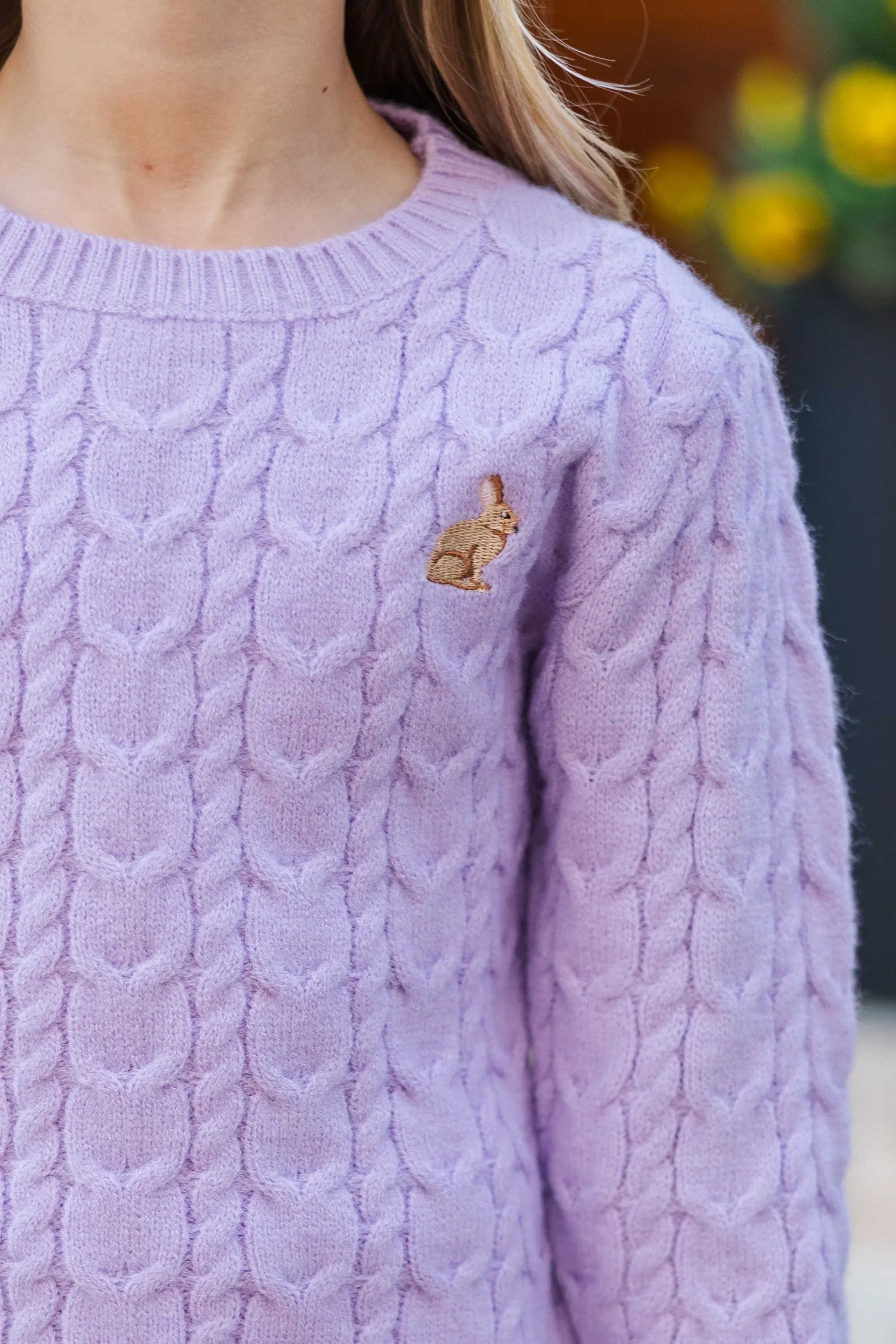 Girls: The Mallory Lavender Bunny Cable Knit Sweater