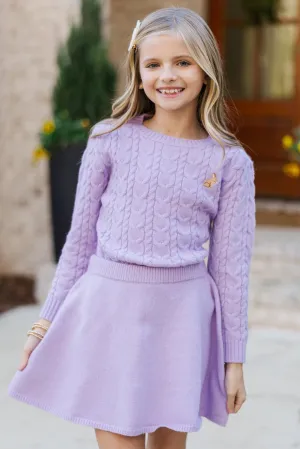 Girls: The Mallory Lavender Bunny Cable Knit Sweater
