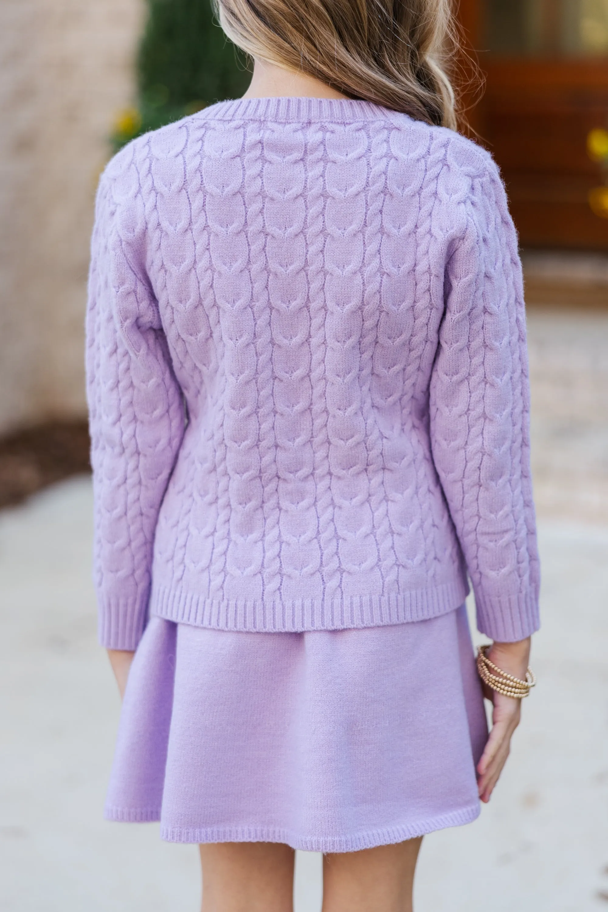 Girls: The Mallory Lavender Bunny Cable Knit Sweater