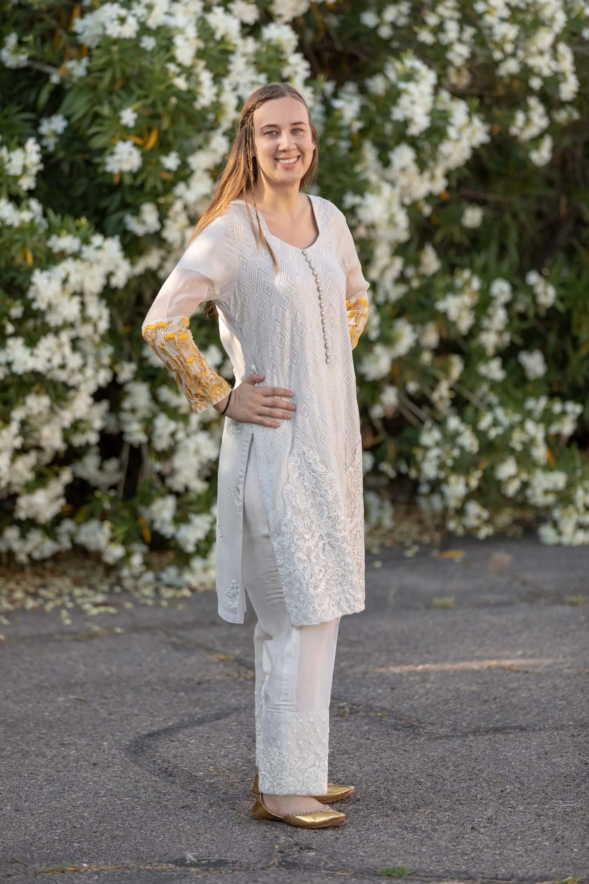 Gray Chiffon Embroidery Suit