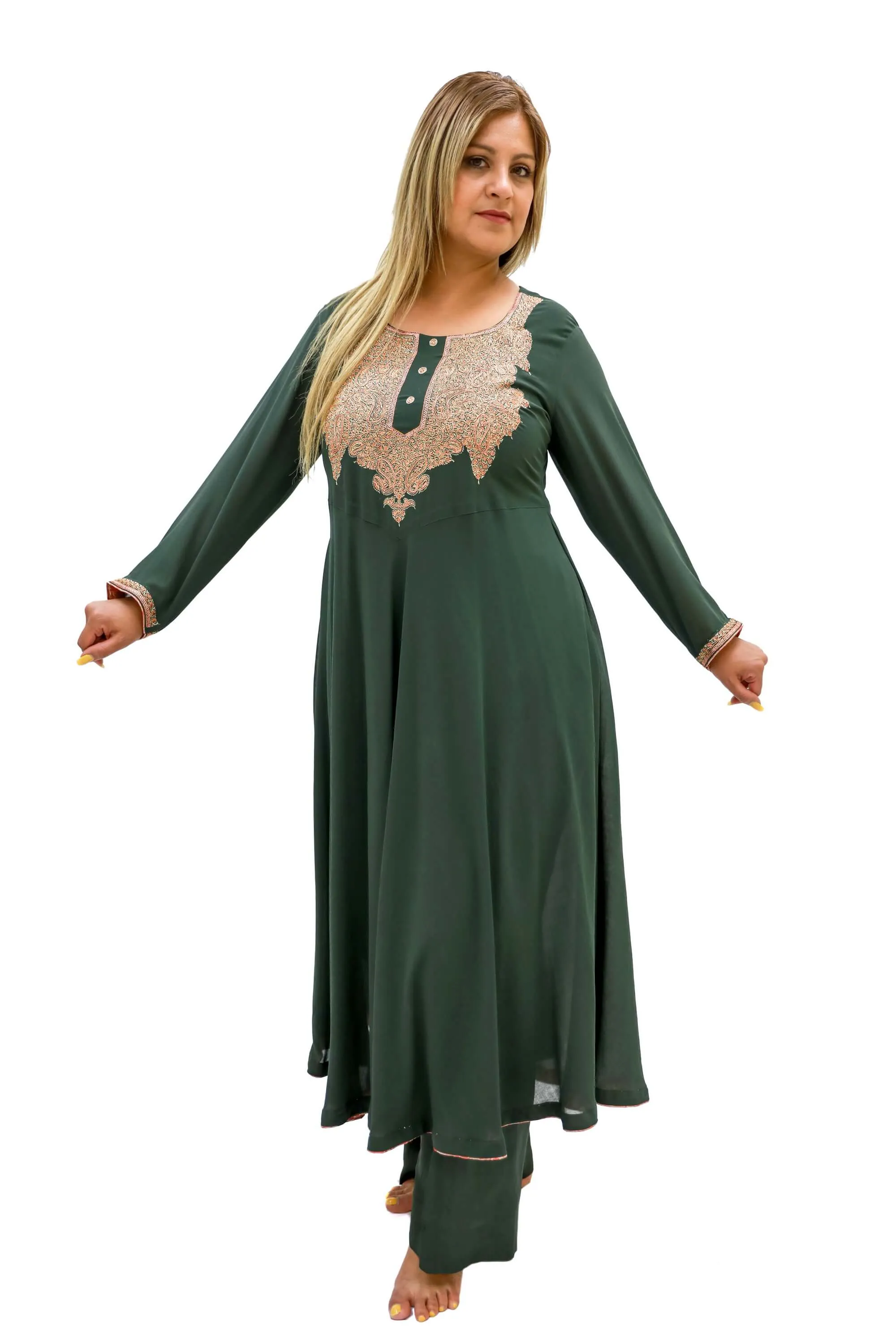 Green Chiffon Salwar Kameez - Kashmir Suit