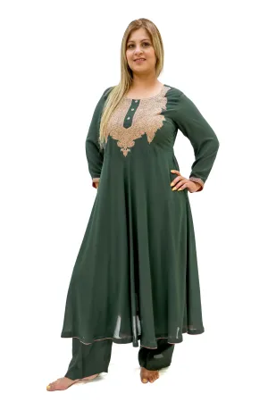 Green Chiffon Salwar Kameez - Kashmir Suit
