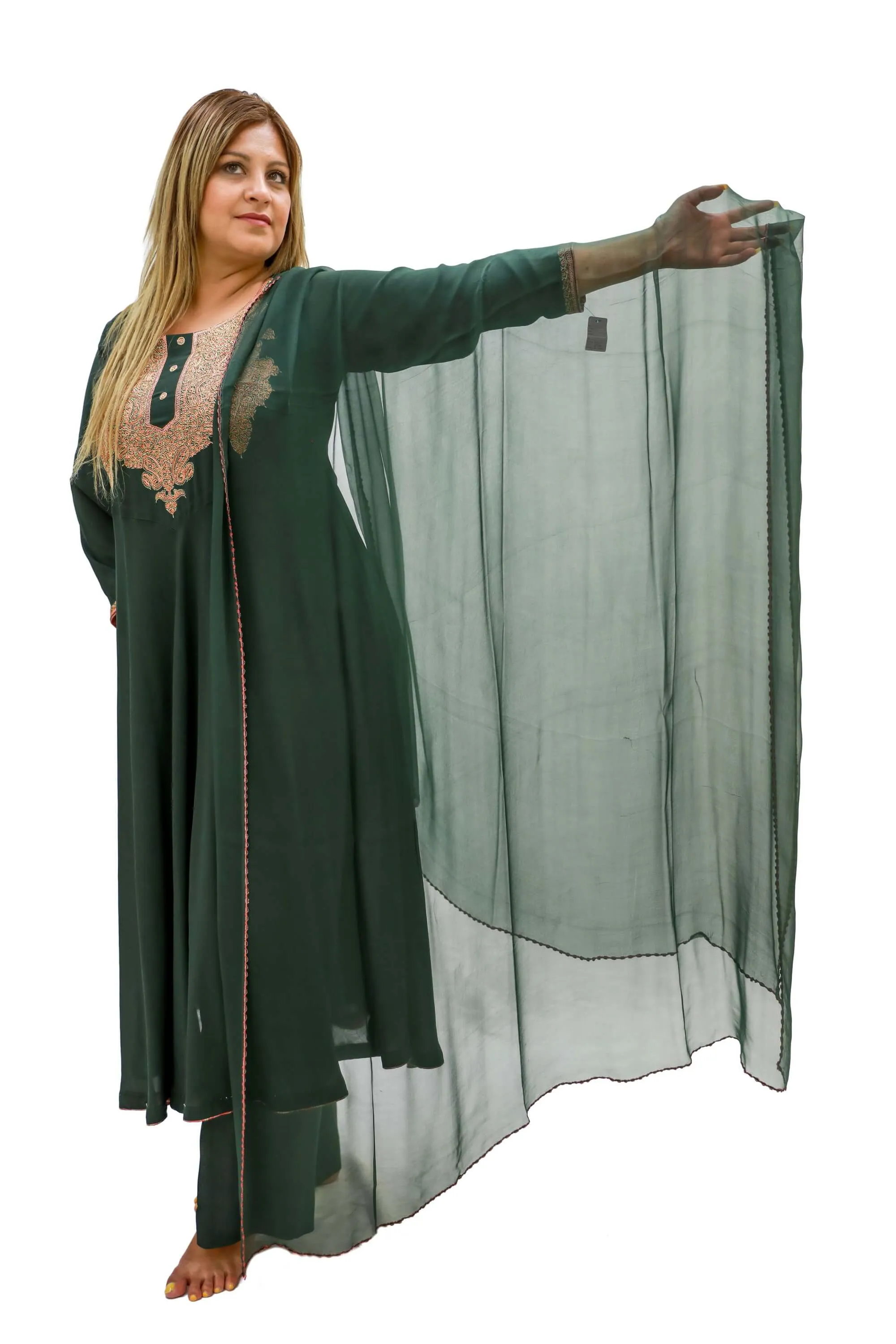 Green Chiffon Salwar Kameez - Kashmir Suit