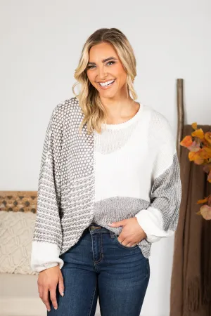 Grey Back Tie Colorblock Knit Sweater