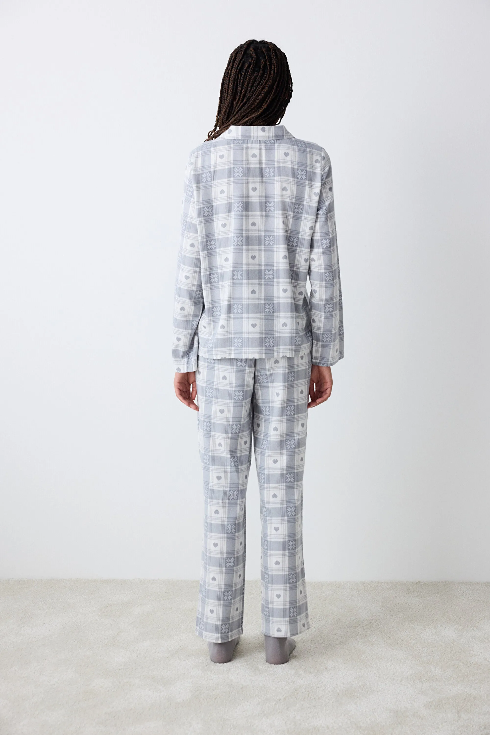 Grey Checked Dark Grey Shirt Pants Pajama Set