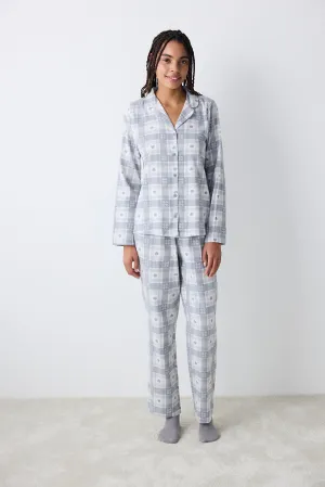 Grey Checked Dark Grey Shirt Pants Pajama Set