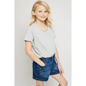 Hayden Girls Heather Grey Criss Cross T-shirt