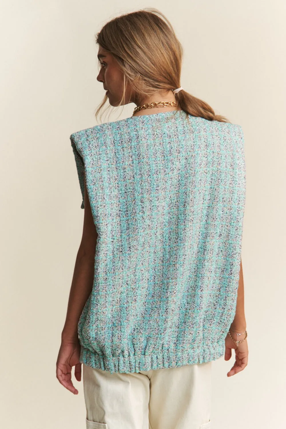 Hazel Blues® |  J.NNA Frayed Tweed Padded Shoulder Vest