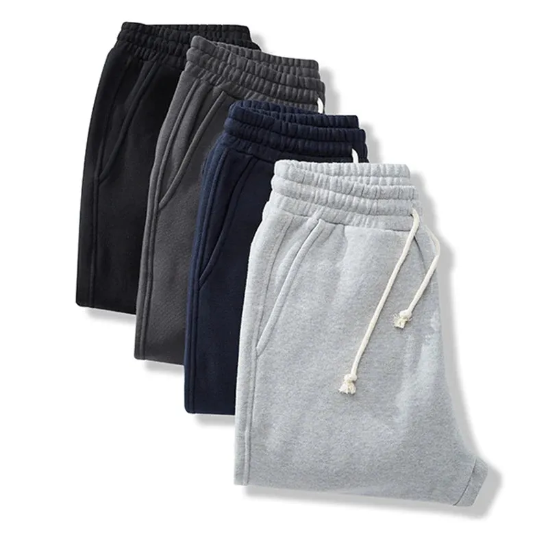 Heavyweight Fleece Pants - Winter Elastic Waist Leg Windproof Rope Straight Sweatpants for Men and Women