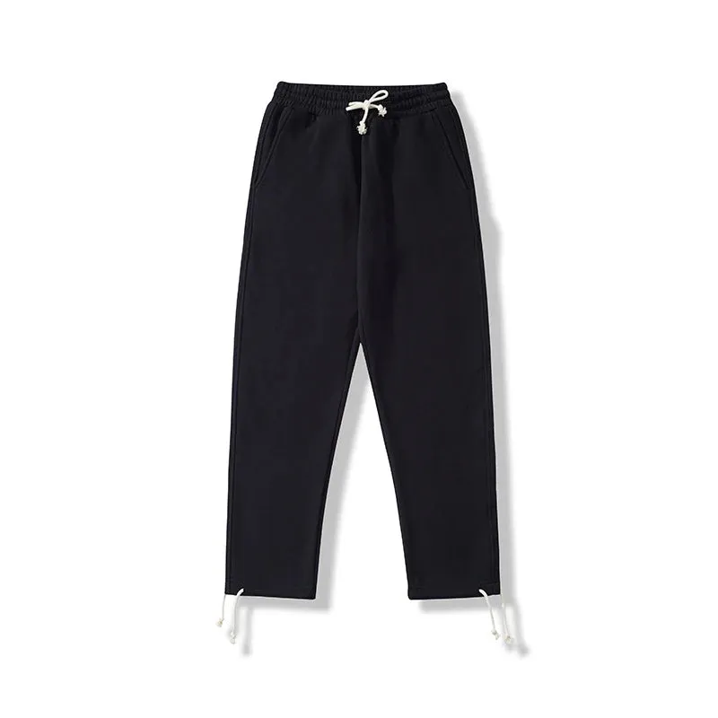 Heavyweight Fleece Pants - Winter Elastic Waist Leg Windproof Rope Straight Sweatpants for Men and Women