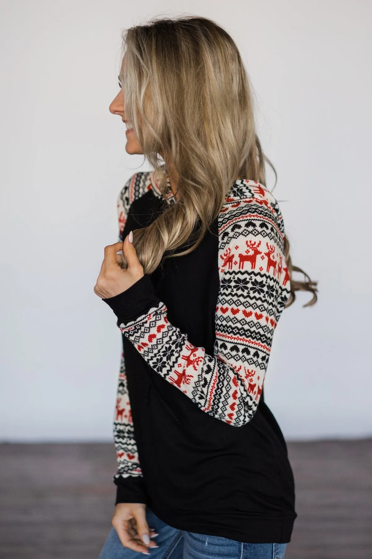Here Comes Santa Reindeer Hoodie - Black