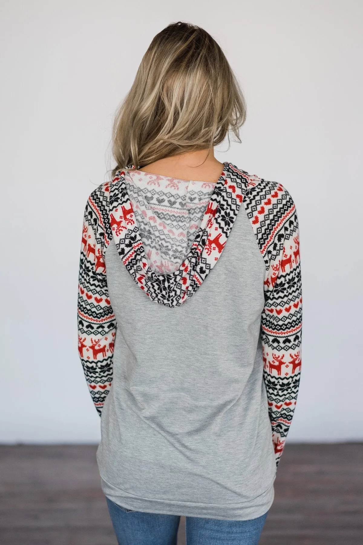Here Comes Santa Reindeer Hoodie - Grey