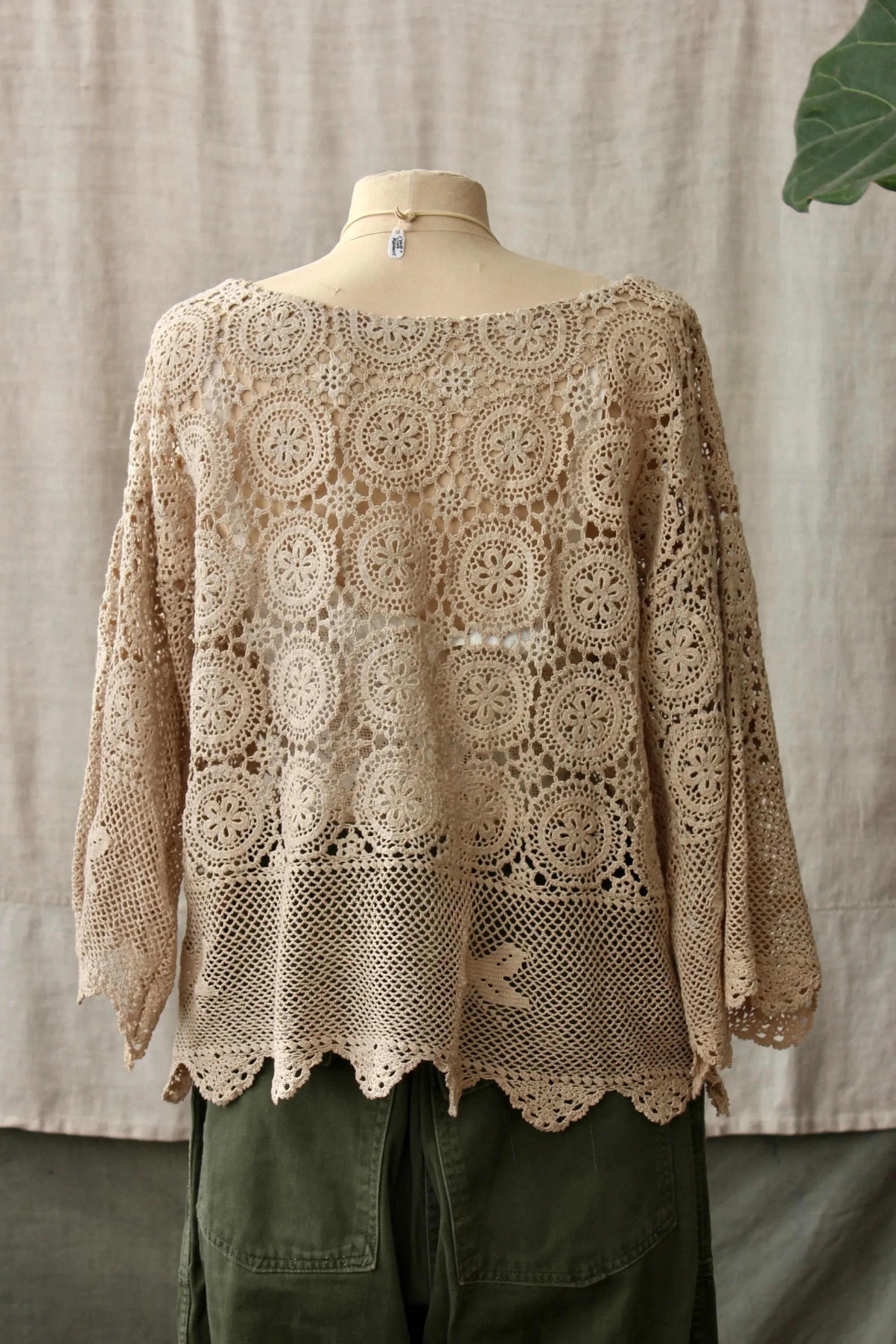 HF171 The Highlands Foundry Tan Heirloom Crochet Top