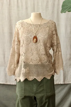 HF171 The Highlands Foundry Tan Heirloom Crochet Top