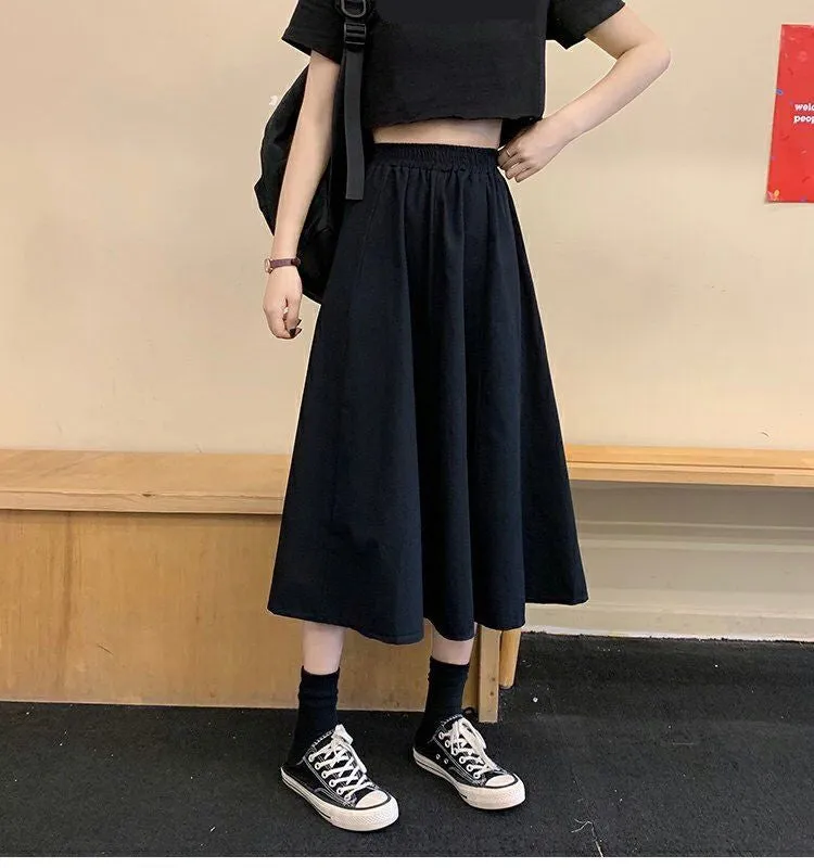 High Elastic Waist Loose Long Vintage Skirt