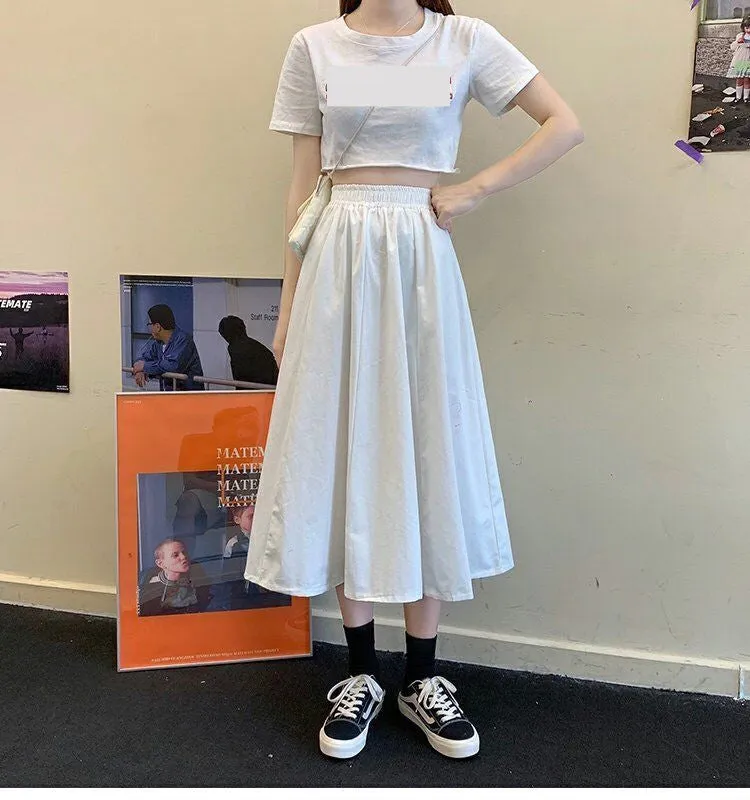 High Elastic Waist Loose Long Vintage Skirt