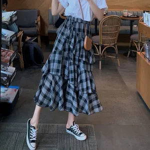 High Waist Asymmetrical Plaid Summer Skirts