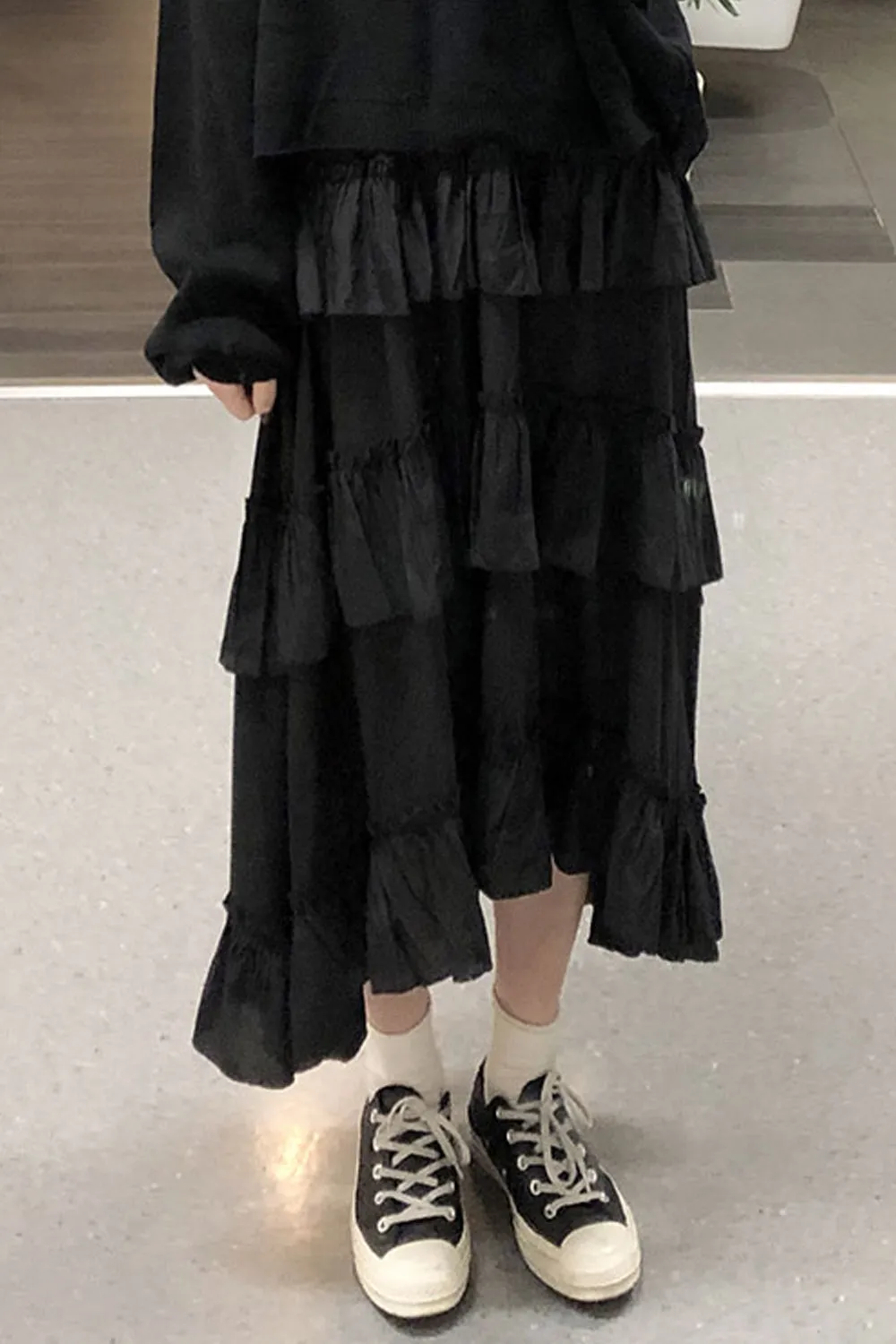 High Waist Long Ruffle Ruched Skirts