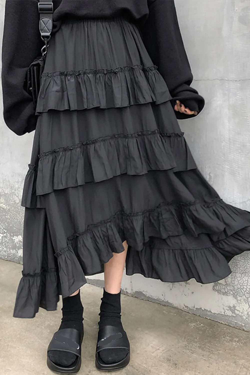 High Waist Long Ruffle Ruched Skirts