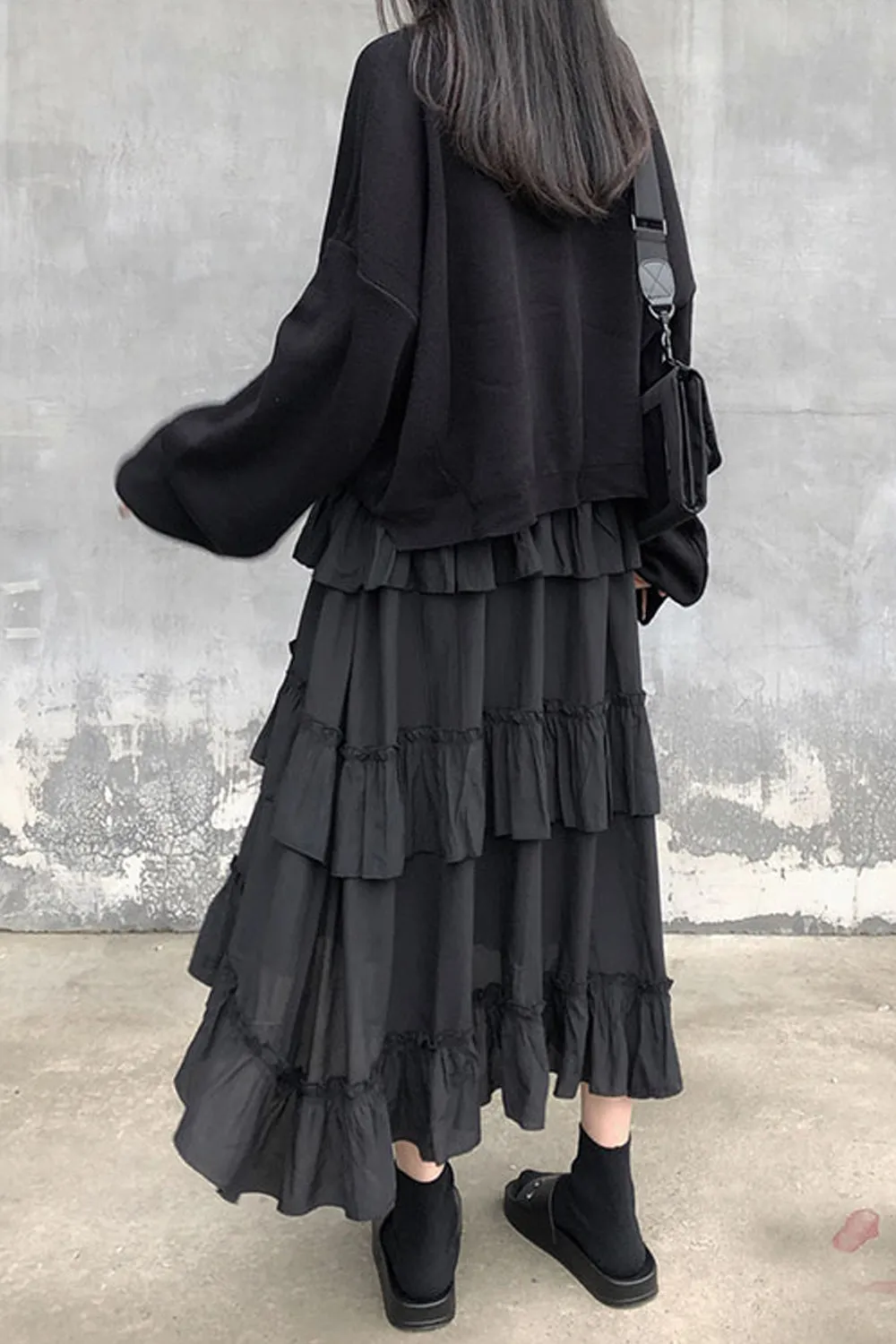 High Waist Long Ruffle Ruched Skirts