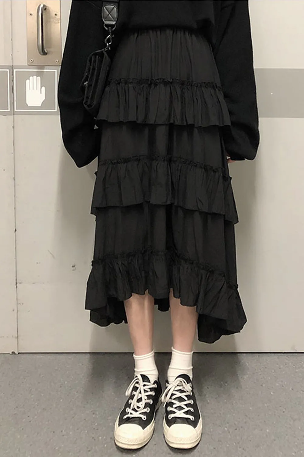 High Waist Long Ruffle Ruched Skirts