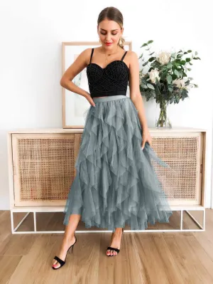 High Waist Maxi Skirt with Layered Mesh Lace