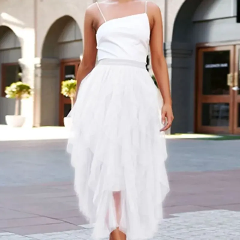 High Waist Maxi Skirt with Layered Mesh Lace