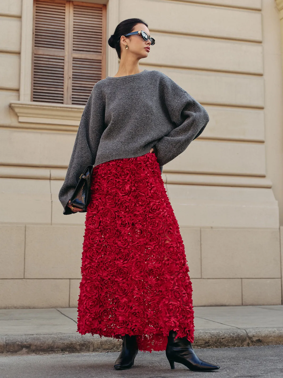 High-Waist Rosette Skirt