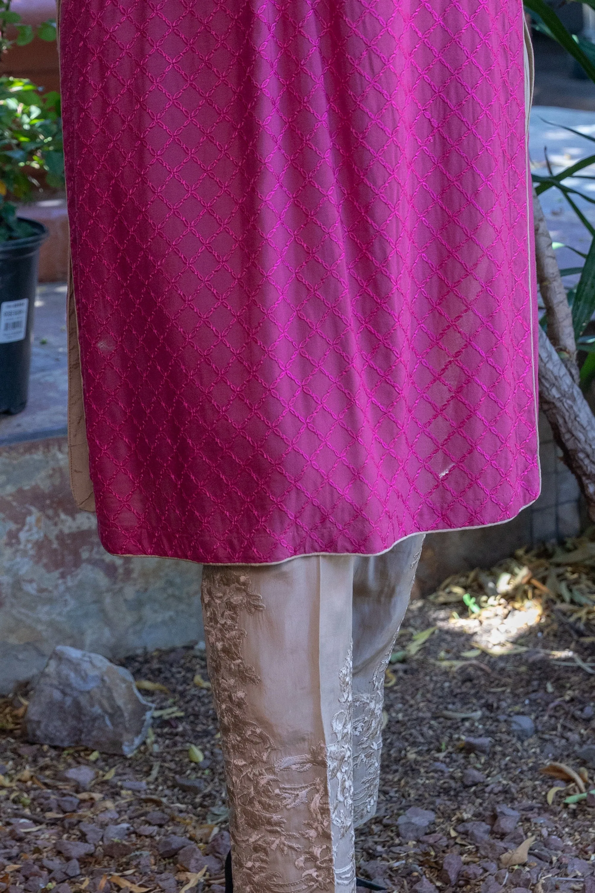 Hot Pink Cotton Silk Salwar Kameez Suit With Embroidery