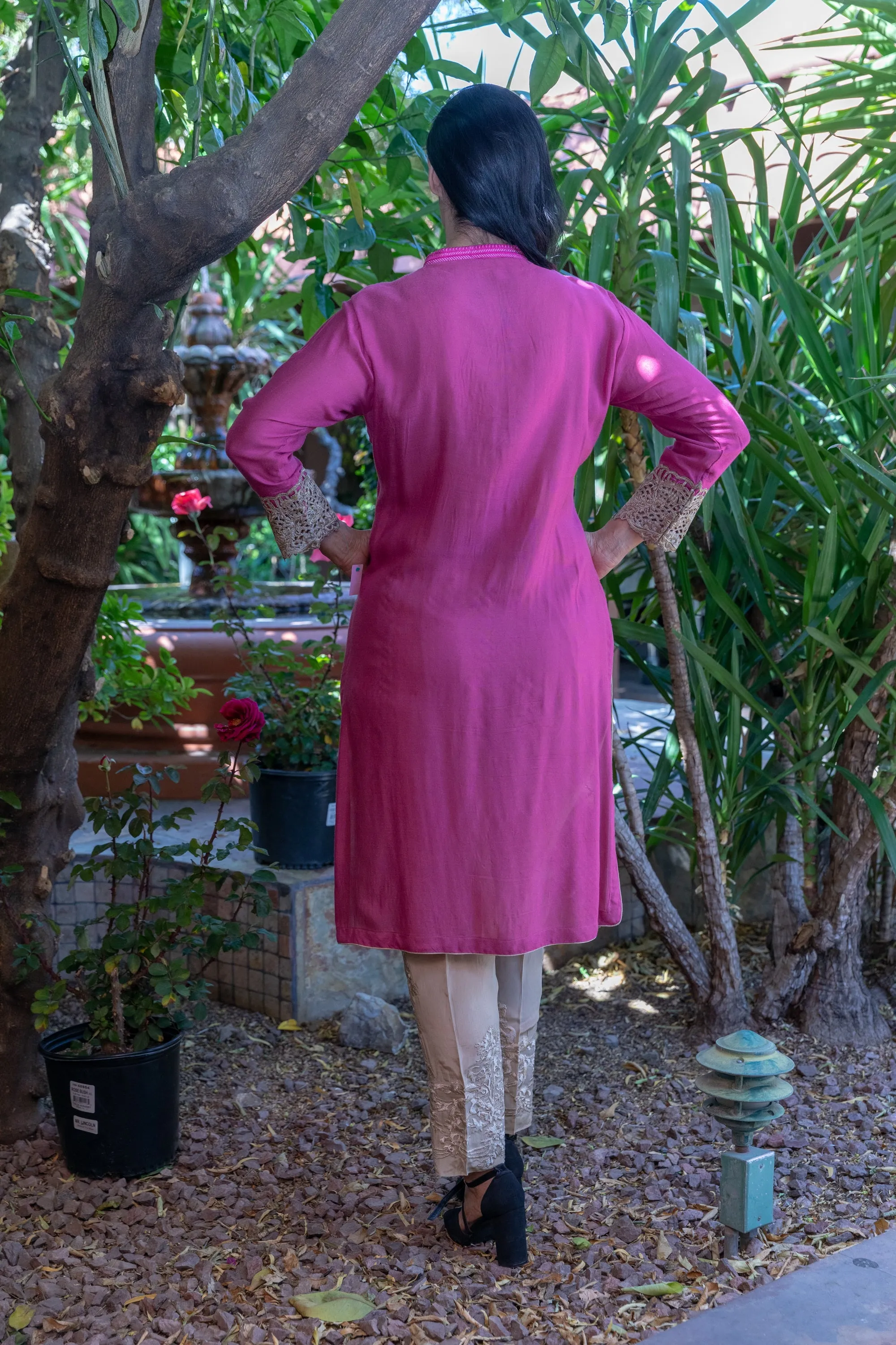 Hot Pink Cotton Silk Salwar Kameez Suit With Embroidery