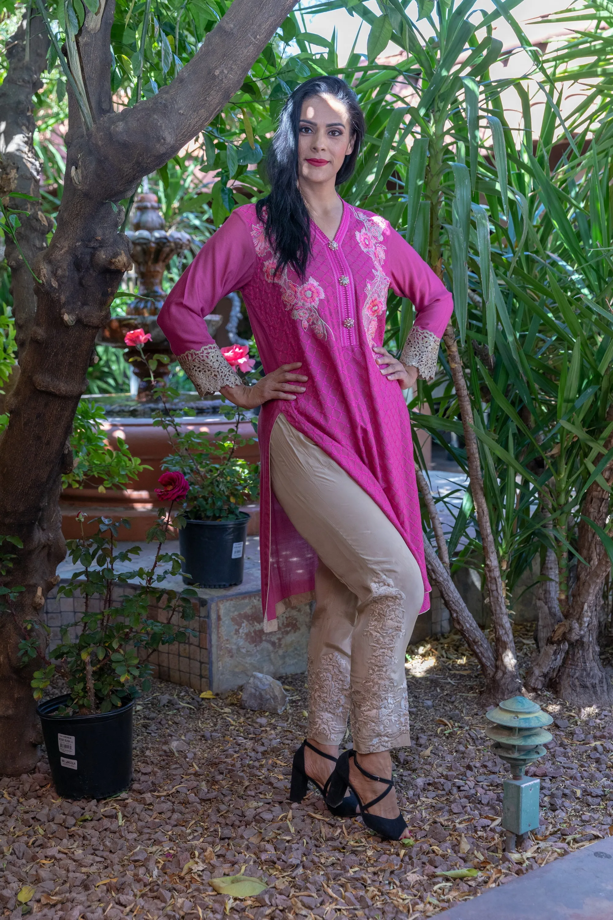 Hot Pink Cotton Silk Salwar Kameez Suit With Embroidery