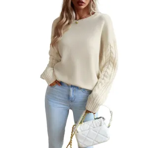 Hotline Cable Knit Long Sleeve Crewneck Sweater