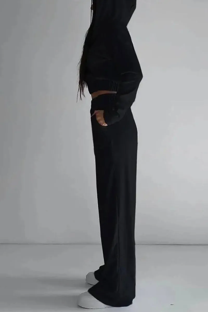 HUR1128 Solid Hooded Top & Pants Set