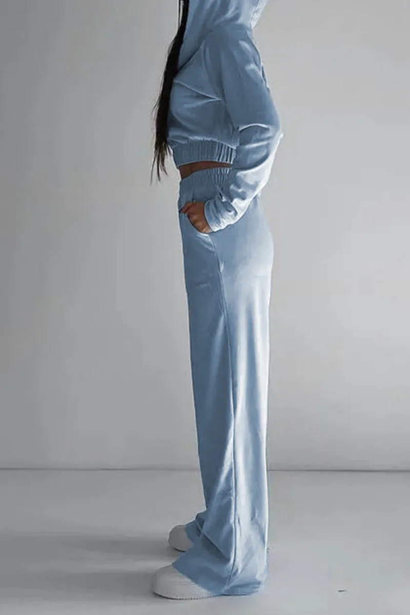 HUR1128 Solid Hooded Top & Pants Set
