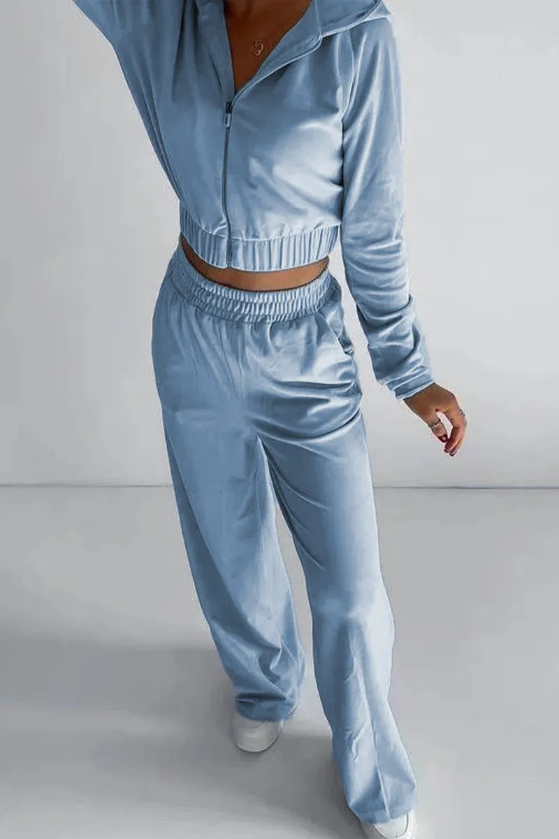 HUR1128 Solid Hooded Top & Pants Set