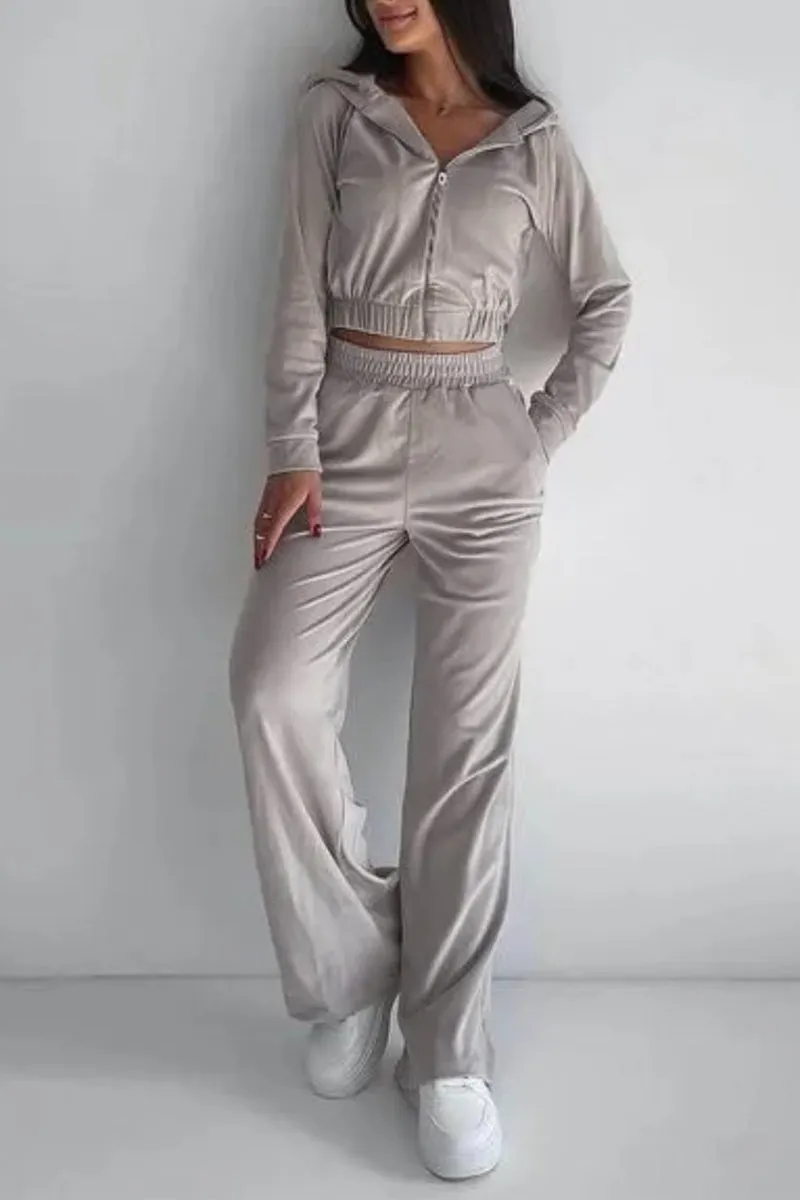 HUR1128 Solid Hooded Top & Pants Set