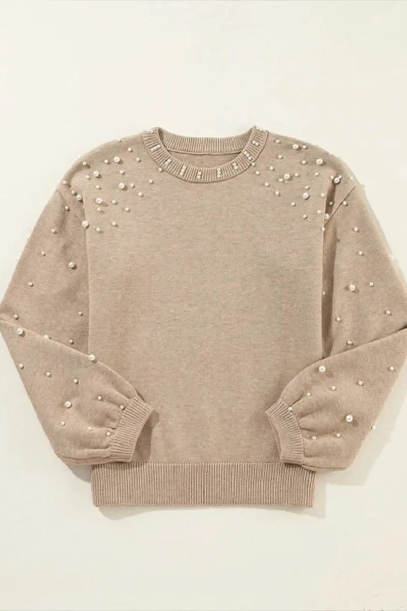HWS1077 Pearl-Embellished Knit Sweater
