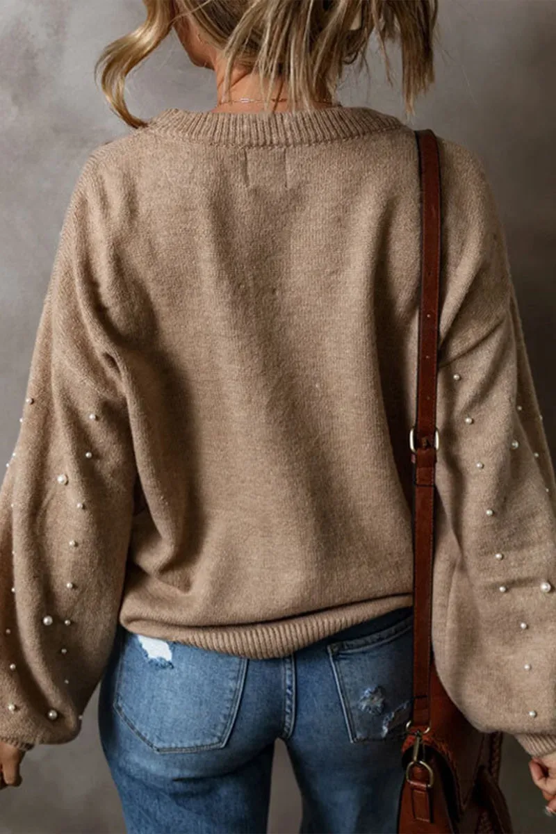 HWS1077 Pearl-Embellished Knit Sweater