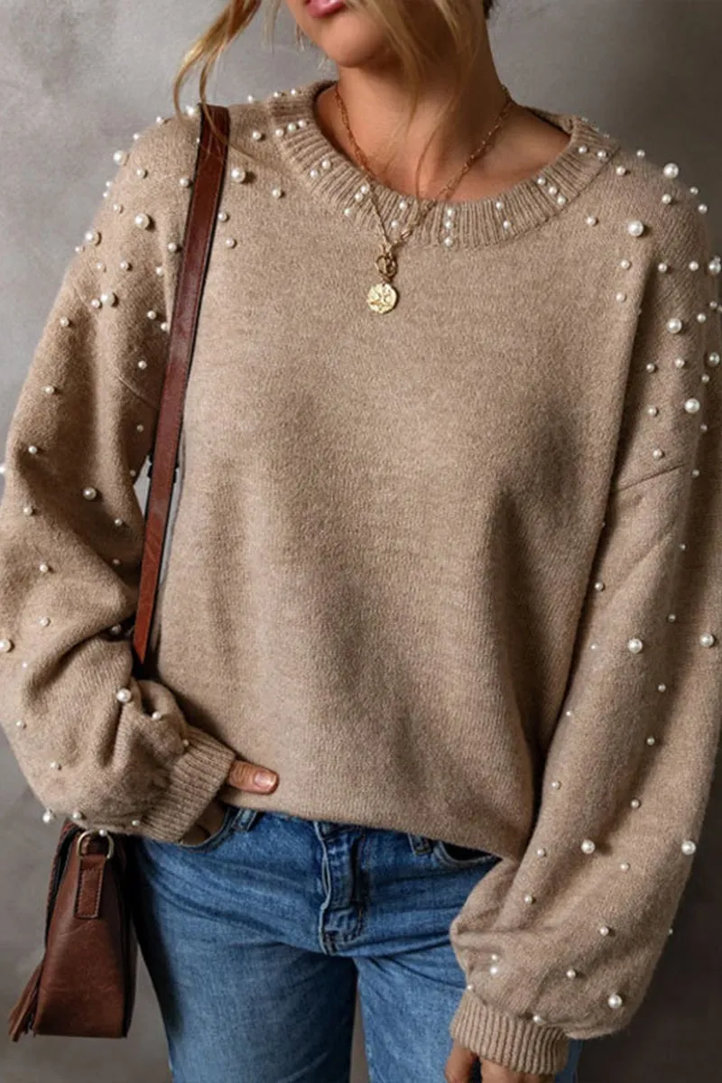 HWS1077 Pearl-Embellished Knit Sweater