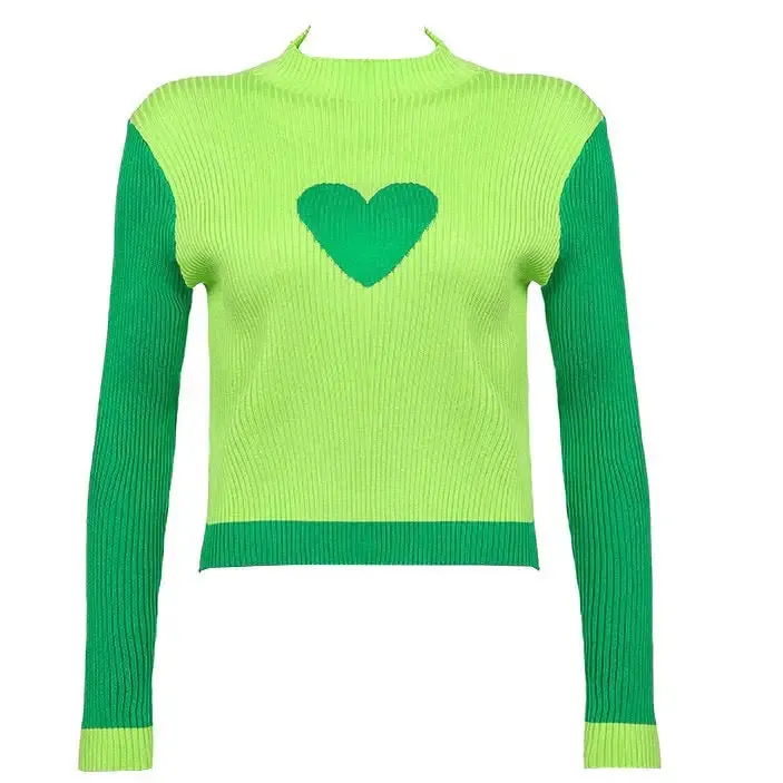 Indie Aesthetic Turtleneck Sweater with Heart Print for Y2K Style