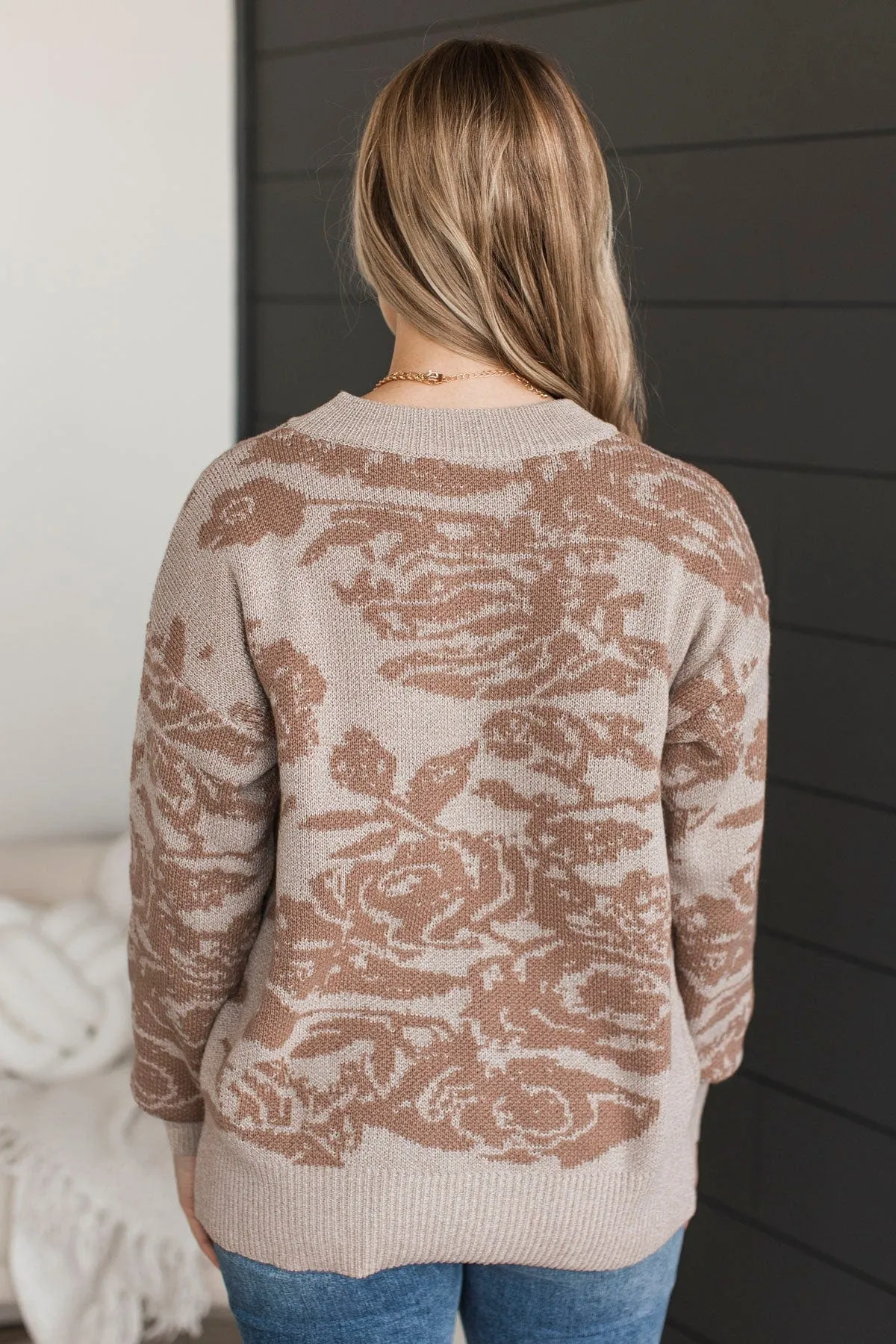 Inspiring Feelings Floral Knit Sweater- Taupe