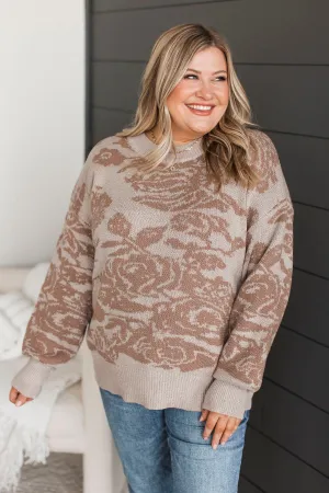 Inspiring Feelings Floral Knit Sweater- Taupe