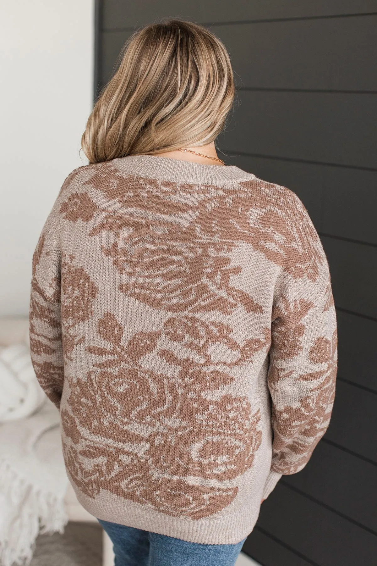 Inspiring Feelings Floral Knit Sweater- Taupe