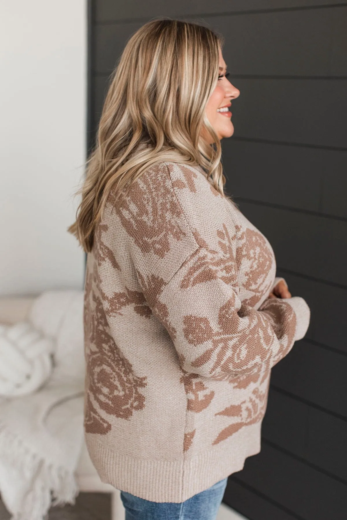 Inspiring Feelings Floral Knit Sweater- Taupe