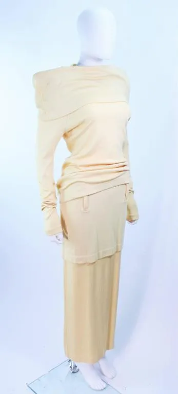 ISSEY MIYAKI Yellow Two Piece Skirt and Sweater Ensemble Size 4-8