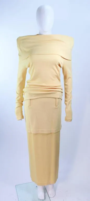 ISSEY MIYAKI Yellow Two Piece Skirt and Sweater Ensemble Size 4-8
