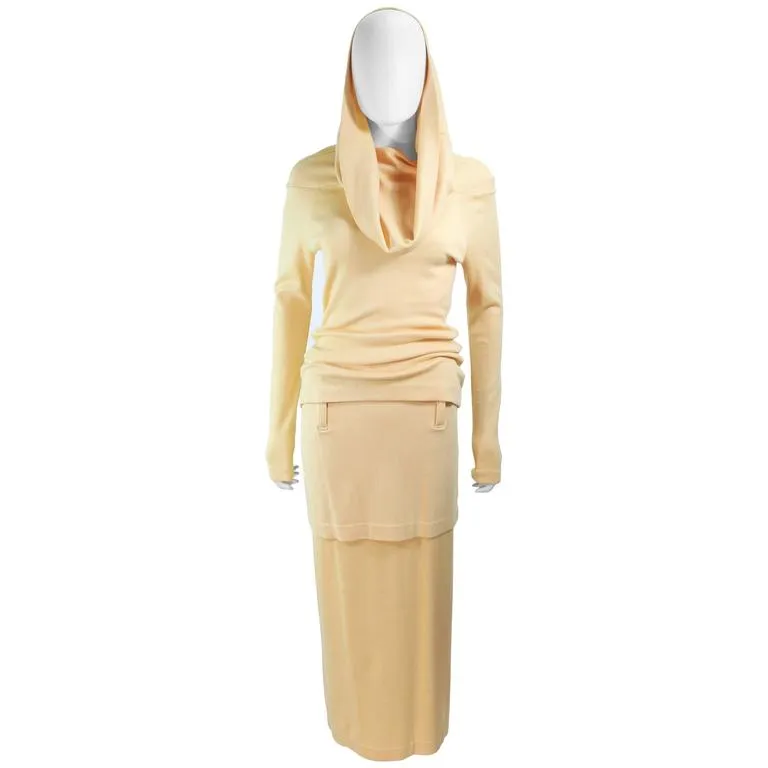 ISSEY MIYAKI Yellow Two Piece Skirt and Sweater Ensemble Size 4-8