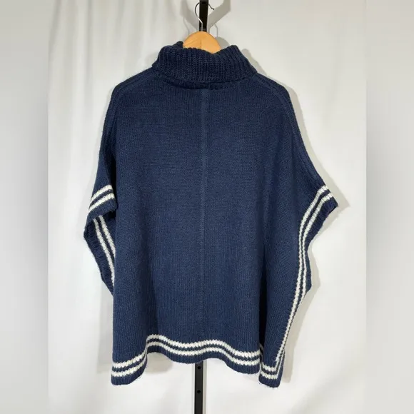 J. Crew Relaxed Turtleneck Poncho with Striped Border Merino Wool / Alpaca XS/S